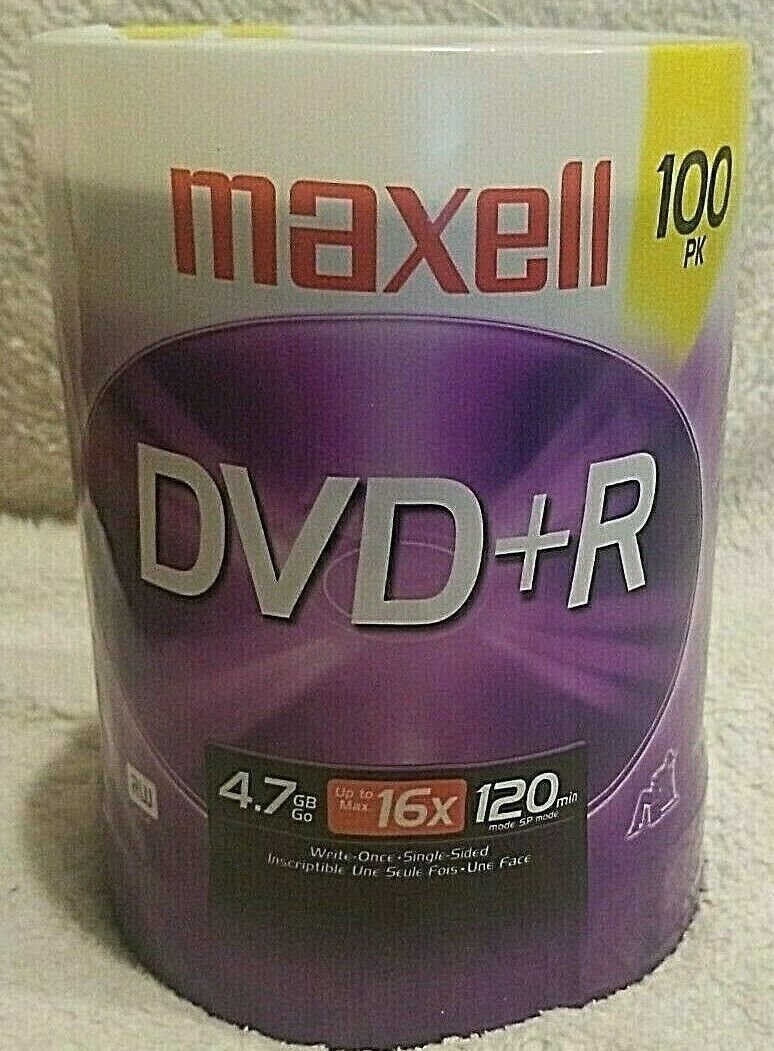 Maxell 100pk Dvd + R 4.7 Gb Go Up To 16x 120 Min Mode Sp Mode Up To 4 Hrs New
