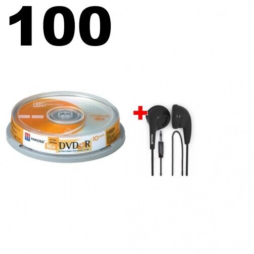 100 Vakoss 16x Dvd+r 4.7gb Logo Top & Free Maxell Earbud