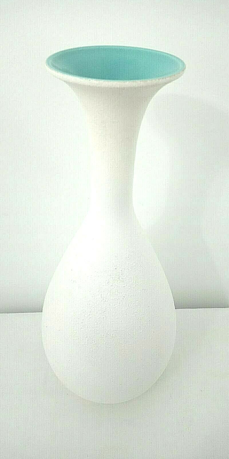 Vintage Royal Haeger Pottery Vase White Turquoise Ceramic Textured MCM 16