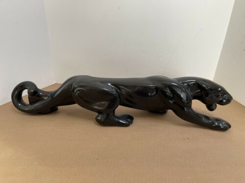 LARGE Vintage Mid Century Stalking Black Panther Jaguar Porcelain Sculpture 24”