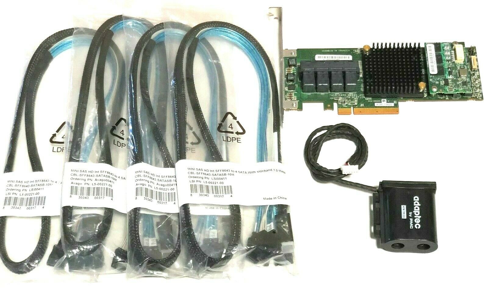 Adaptec ASR 71605 1GB 16Port HBA RAID PCIe Controller Card w/ Battery 4x Cables